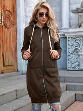 Load image into Gallery viewer, Zip-Up Longline Hoodie with Pockets