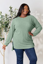 Load image into Gallery viewer, Basic Bae Full Size Ribbed Round Neck Long Sleeve Slit Top