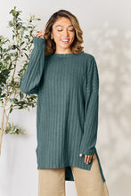 Load image into Gallery viewer, Basic Bae Full Size Ribbed Round Neck Long Sleeve Slit Top