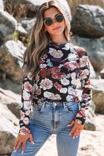 Load image into Gallery viewer, Pink Mesh Floral Print Mock Neck Long Sleeve Slim Top