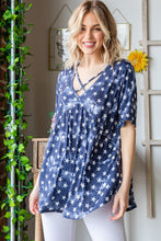 Load image into Gallery viewer, Heimish Full Size Short Sleeve Crisscross Star Babydoll Top