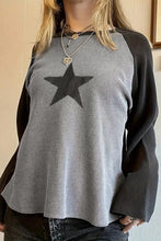 Load image into Gallery viewer, High Waffle Knit Colorblock Star Patch Graphic Raglan Top