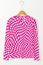 Load image into Gallery viewer, Rose Checkered Pattern Mesh Mock Neck Long Sleeve Top