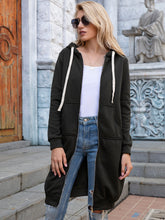 Load image into Gallery viewer, Zip-Up Longline Hoodie with Pockets