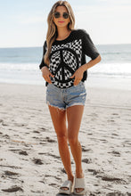 Load image into Gallery viewer, Black Checkerboard Peace Sign Printed Round Neck T Shirt