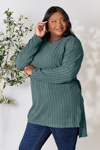 Load image into Gallery viewer, Basic Bae Full Size Ribbed Round Neck Long Sleeve Slit Top