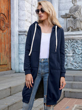 Load image into Gallery viewer, Zip-Up Longline Hoodie with Pockets