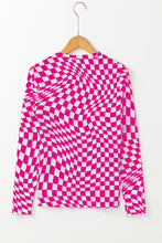 Load image into Gallery viewer, Rose Checkered Pattern Mesh Mock Neck Long Sleeve Top