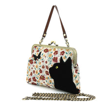 Load image into Gallery viewer, Floral Black Cat Kiss Lock Bag In Cotton Fabric