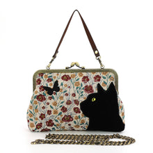 Load image into Gallery viewer, Floral Black Cat Kiss Lock Bag In Cotton Fabric