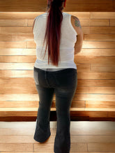 Load image into Gallery viewer, Black and Gray Patchwork Flare Jeans by American Bazi