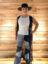 Load image into Gallery viewer, Black and Gray Patchwork Flare Jeans by American Bazi