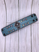 Load image into Gallery viewer, Copper Cross Cuff Bracelet - Turquoise
