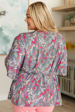 Load image into Gallery viewer, Dreamer Peplum Top in Grey and Pink Floral
