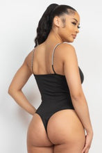 Load image into Gallery viewer, Black Bodysuit with Rhinestone Trim Spaghetti Straps