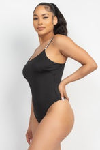 Load image into Gallery viewer, Black Bodysuit with Rhinestone Trim Spaghetti Straps