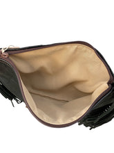 Load image into Gallery viewer, Maxine Upcycled Damask Pattern Crossbody Bag with Fringe in Black - Keep It Gypsy