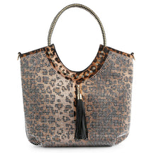 Load image into Gallery viewer, Maxine Rhinestone And Tassel Tote with Leopard Print