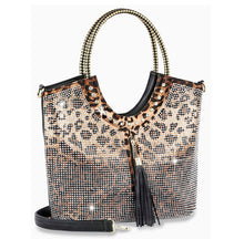 Load image into Gallery viewer, Maxine Rhinestone And Tassel Tote with Leopard Print