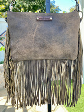 Load image into Gallery viewer, Maxine Upcycled Purple Shimmer Crossbody Leather Bag with Fringe by Keep It Gypsy