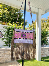 Load image into Gallery viewer, Maxine Upcycled Purple Shimmer Crossbody Leather Bag with Fringe by Keep It Gypsy