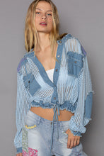 Load image into Gallery viewer, POL See Through Button Down Hoodie Top- Baby Blue, Women's