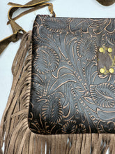Load image into Gallery viewer, Paisley Crossbody Upcycled Leather Bag with Fringe by Keep It Gypsy
