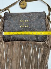 Load image into Gallery viewer, Paisley Crossbody Upcycled Leather Bag with Fringe by Keep It Gypsy