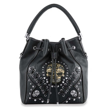 Load image into Gallery viewer, Skull Accented Drawstring Hobo Handbag