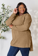 Load image into Gallery viewer, Basic Bae Full Size Ribbed Round Neck Long Sleeve Slit Top