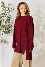Load image into Gallery viewer, Basic Bae Full Size Ribbed Round Neck Long Sleeve Slit Top