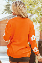 Load image into Gallery viewer, Orange Floral Print Knitted Open Front Loose Cardigan