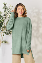 Load image into Gallery viewer, Basic Bae Full Size Ribbed Round Neck Long Sleeve Slit Top