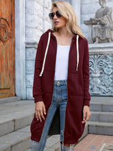 Load image into Gallery viewer, Zip-Up Longline Hoodie with Pockets
