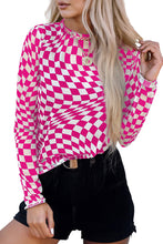 Load image into Gallery viewer, Rose Checkered Pattern Mesh Mock Neck Long Sleeve Top
