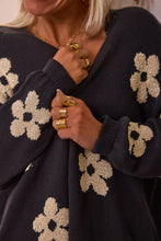 Load image into Gallery viewer, Black Floral Print Knitted Open Front Loose Cardigan
