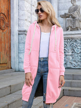 Load image into Gallery viewer, Zip-Up Longline Hoodie with Pockets