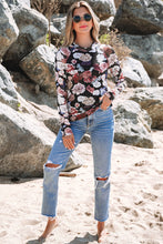 Load image into Gallery viewer, Pink Mesh Floral Print Mock Neck Long Sleeve Slim Top