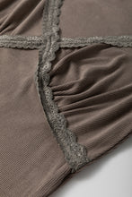 Load image into Gallery viewer, Dark Brown Lace Splicing Criss Cross Slim Fit V Neck T Shirt