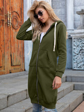 Load image into Gallery viewer, Zip-Up Longline Hoodie with Pockets