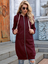 Load image into Gallery viewer, Zip-Up Longline Hoodie with Pockets