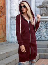 Load image into Gallery viewer, Zip-Up Longline Hoodie with Pockets