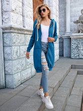 Load image into Gallery viewer, Zip-Up Longline Hoodie with Pockets