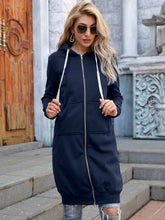 Load image into Gallery viewer, Zip-Up Longline Hoodie with Pockets