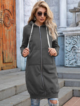 Load image into Gallery viewer, Zip-Up Longline Hoodie with Pockets