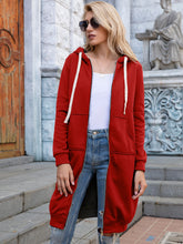 Load image into Gallery viewer, Zip-Up Longline Hoodie with Pockets