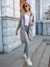 Load image into Gallery viewer, Zip-Up Longline Hoodie with Pockets