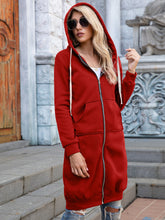 Load image into Gallery viewer, Zip-Up Longline Hoodie with Pockets
