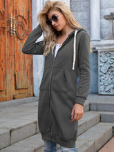 Load image into Gallery viewer, Zip-Up Longline Hoodie with Pockets