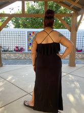 Load image into Gallery viewer, Black Maxi Dress with Crisscross Spaghetti Straps - Women's